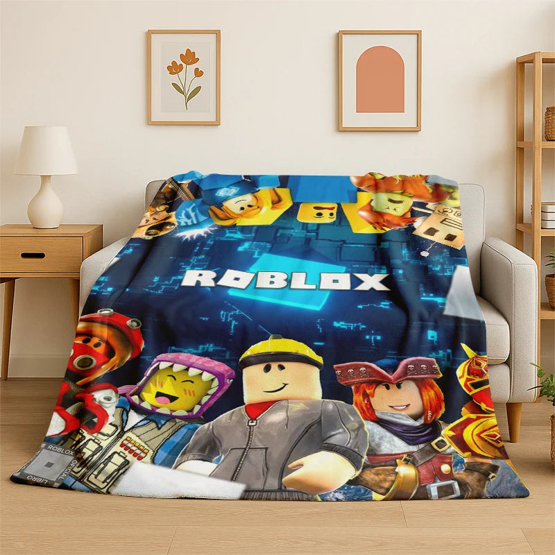 Cartoon R-Robloxs Game Gamer Flannel Blanket Soft Warm Throw Blanket for Bedroom Living Room Bed Travel Camping Picnic Gift