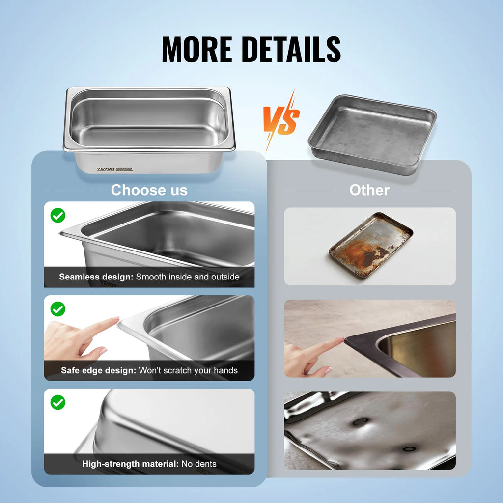 SucceBuy 6 Pack Buffet Chafing Dishes 3.8L Gastronorm Pans Steam Table Pans Tray Stainless Steel Food Container for Party BBQ