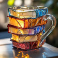 Painted Book Mug, 3D Colored Glass Book Coffee Mug, Novelty Books Stack Coffee Cup Christmas Gifts for Literature Book Lovers