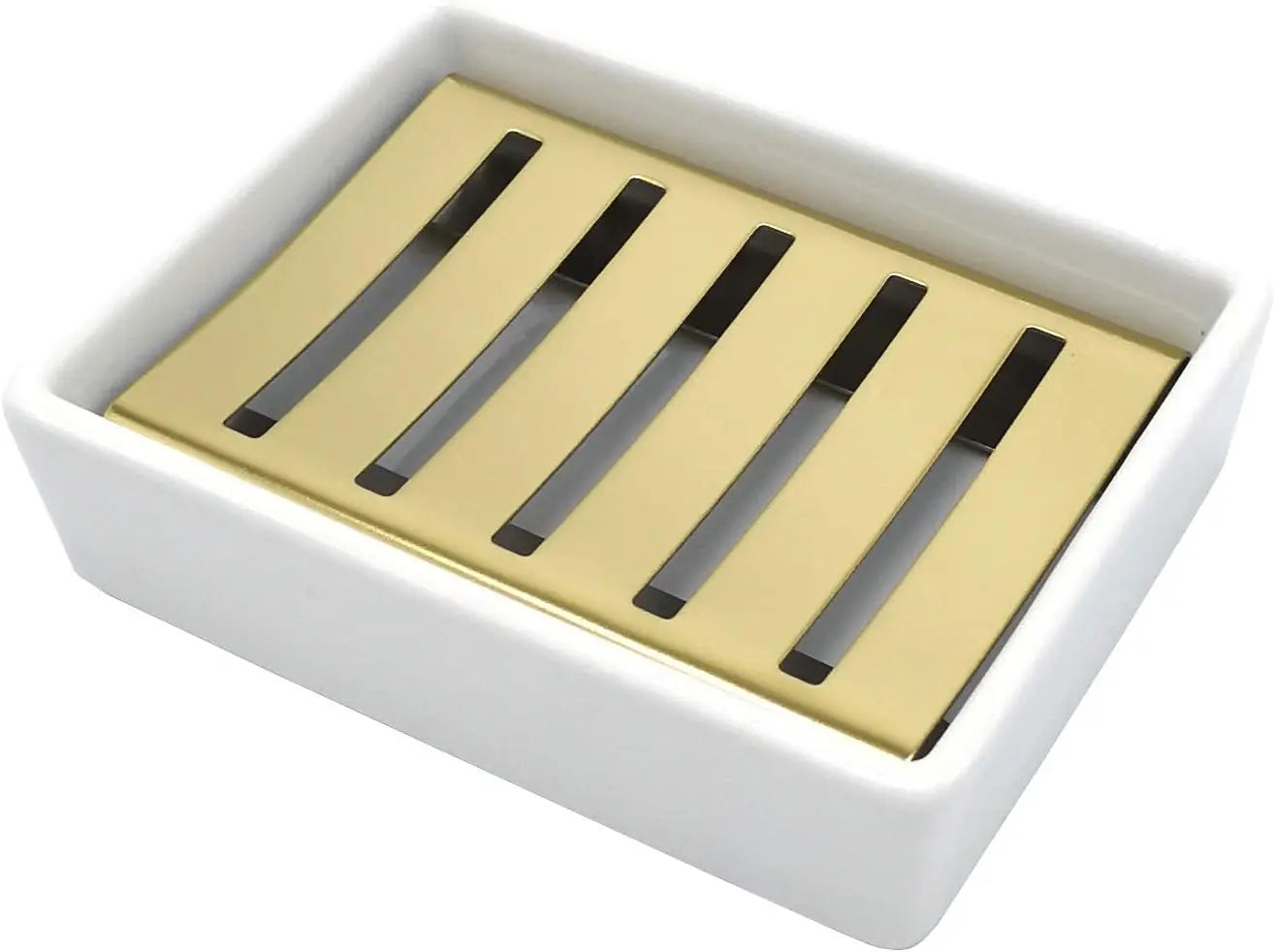 Double Layer Ceramic Soap Dish with Stainless Steel Holder for Shower and Bathroom Drainage