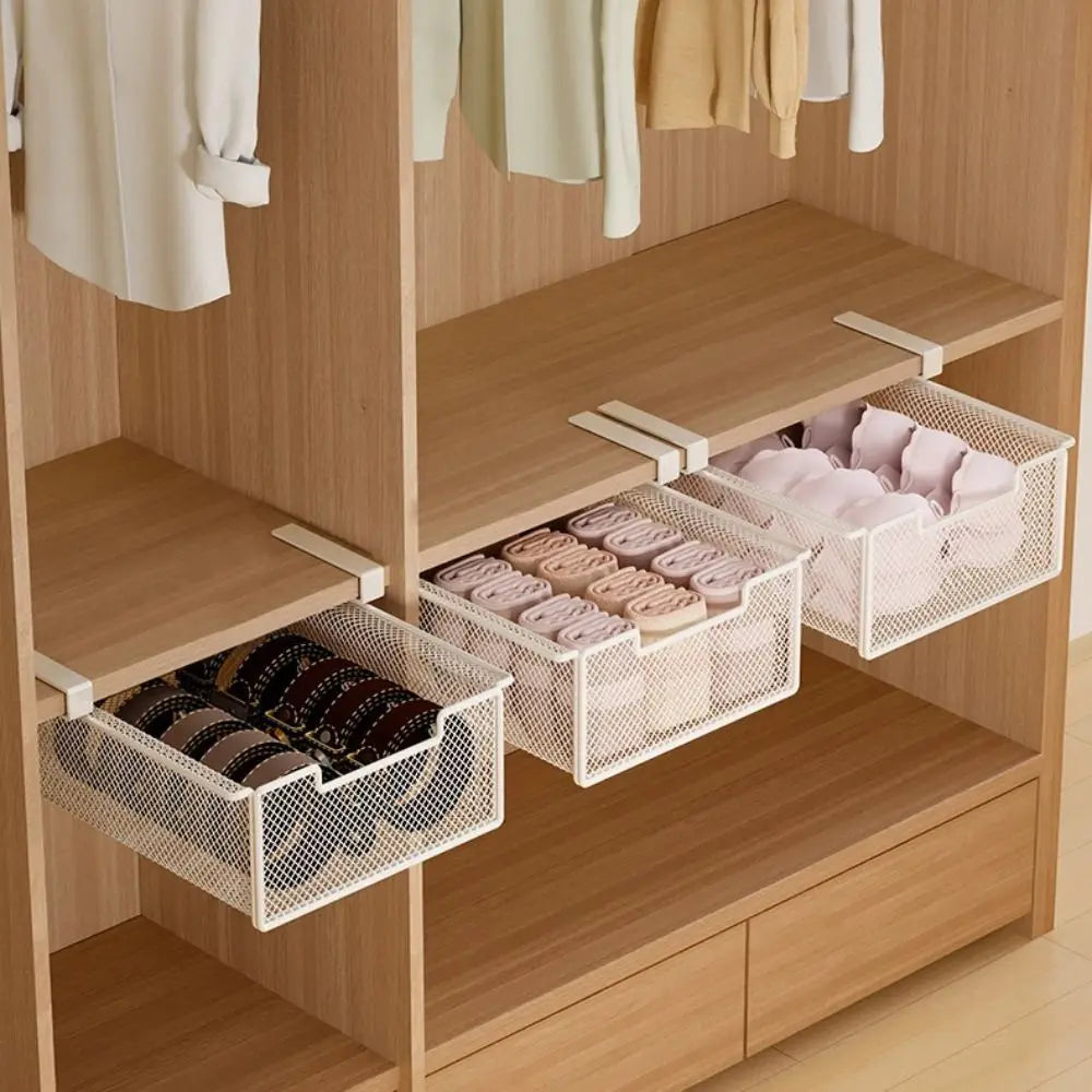Large Capacity Underwear Storage Basket Under Shelf Under Cabinet Hanging Organizer Pure Color Basket Design