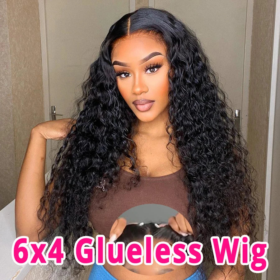 Glueless Wig Human Hair Ready To Wear Deep Wave Brazilian 6x4 5x5 Lace Closure Human Hair Wig Pre Plucked 200 Density