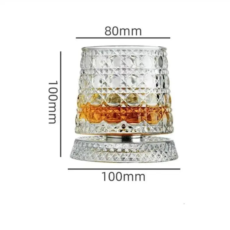 360 Rotate Degrees Crystal Rum Glass For Cocktail Party Drinking 2026 New Whiskey Glasses Rotating Whisky Glass With Glass Base