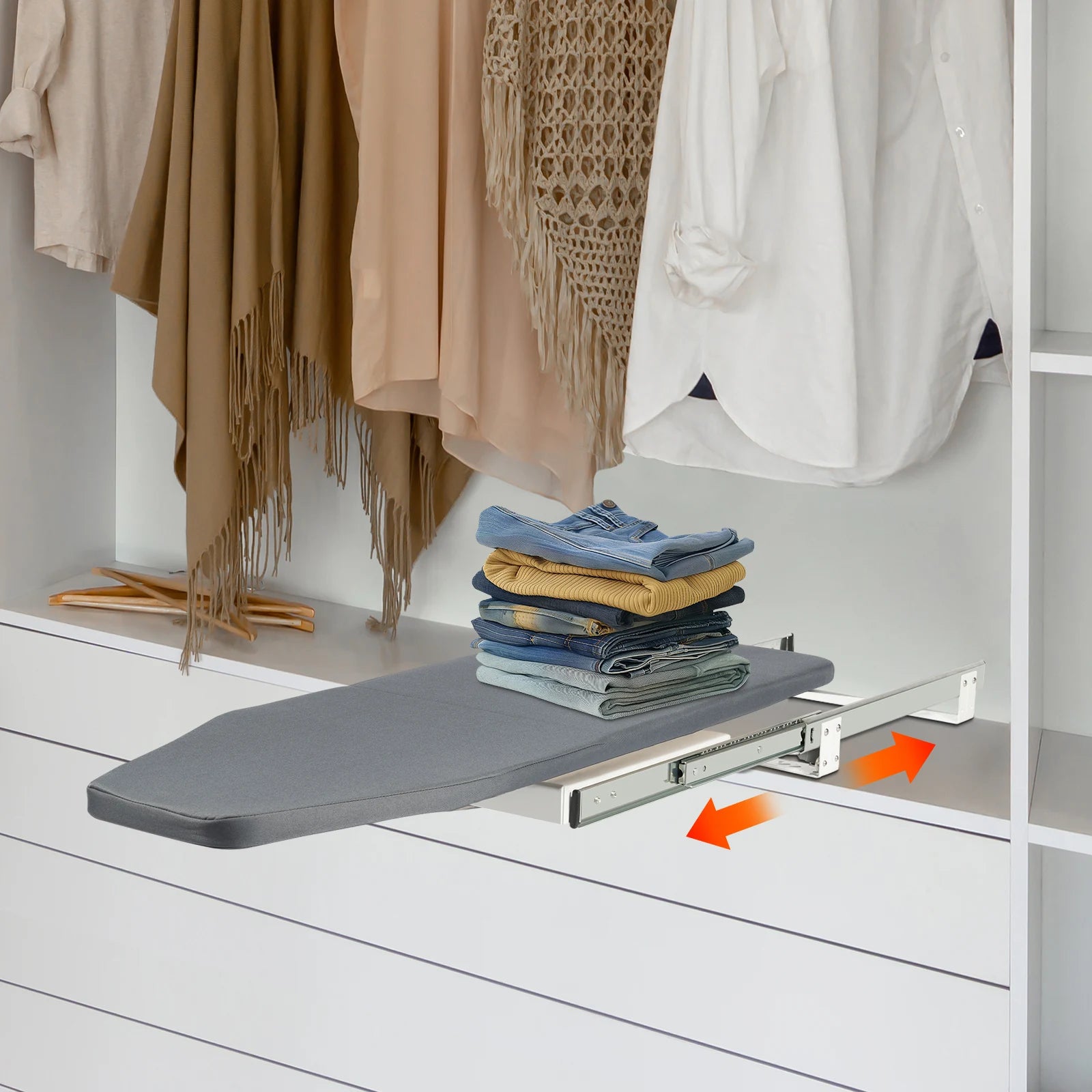 Folding Ironing Board for Cabinet, 180° Rotation Built-in Retractable Pull Out Ironing Board, Quiet Slide,Space Saving,Load 45kg
