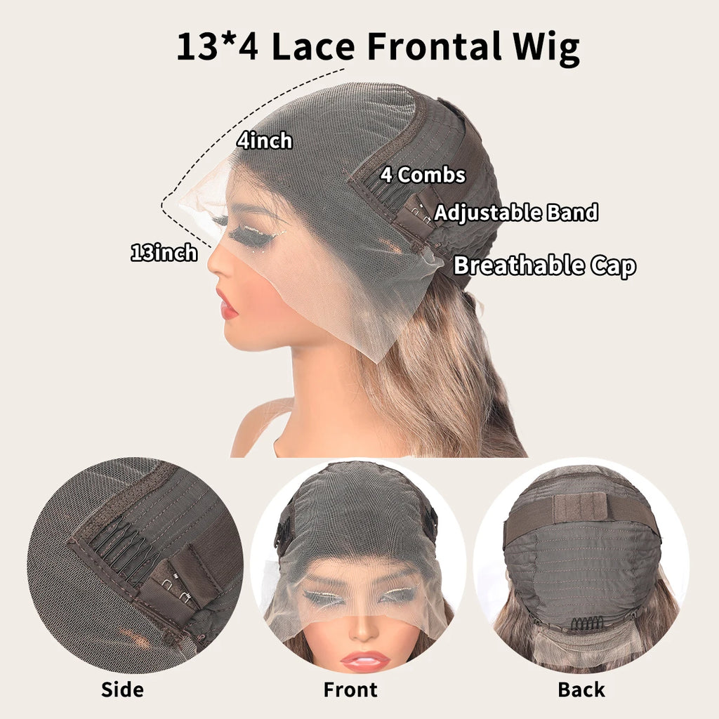 Ash Blonde With Brown Root Straight / Body Wave 13x4 Lace Frontal Wigs Human Hair For Women 3~5 Days Delivery From USA Warehouse