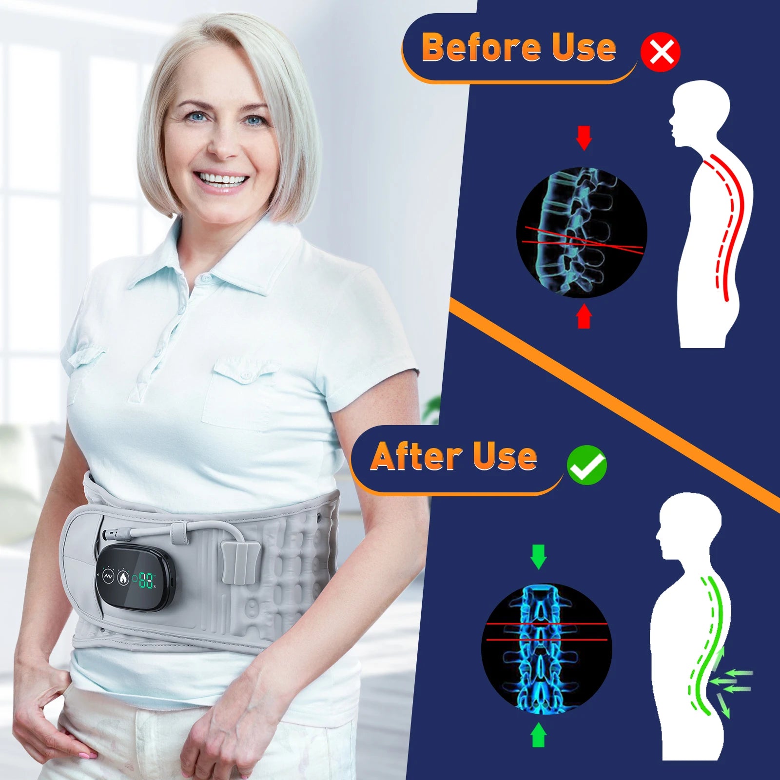 Heating Back Decompression Lumbar Support Belt Red Light Waist Air Traction Brace Spinal Back Belt Backache Vibration Massager