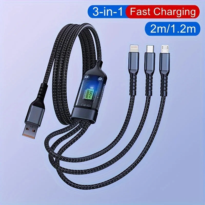 100W 3 In 1 MFi Transparent Pilot Lamp Super Fast Charging Cable 6A Universal with Type C Usb Micro for Samsung Huawei  Iphone