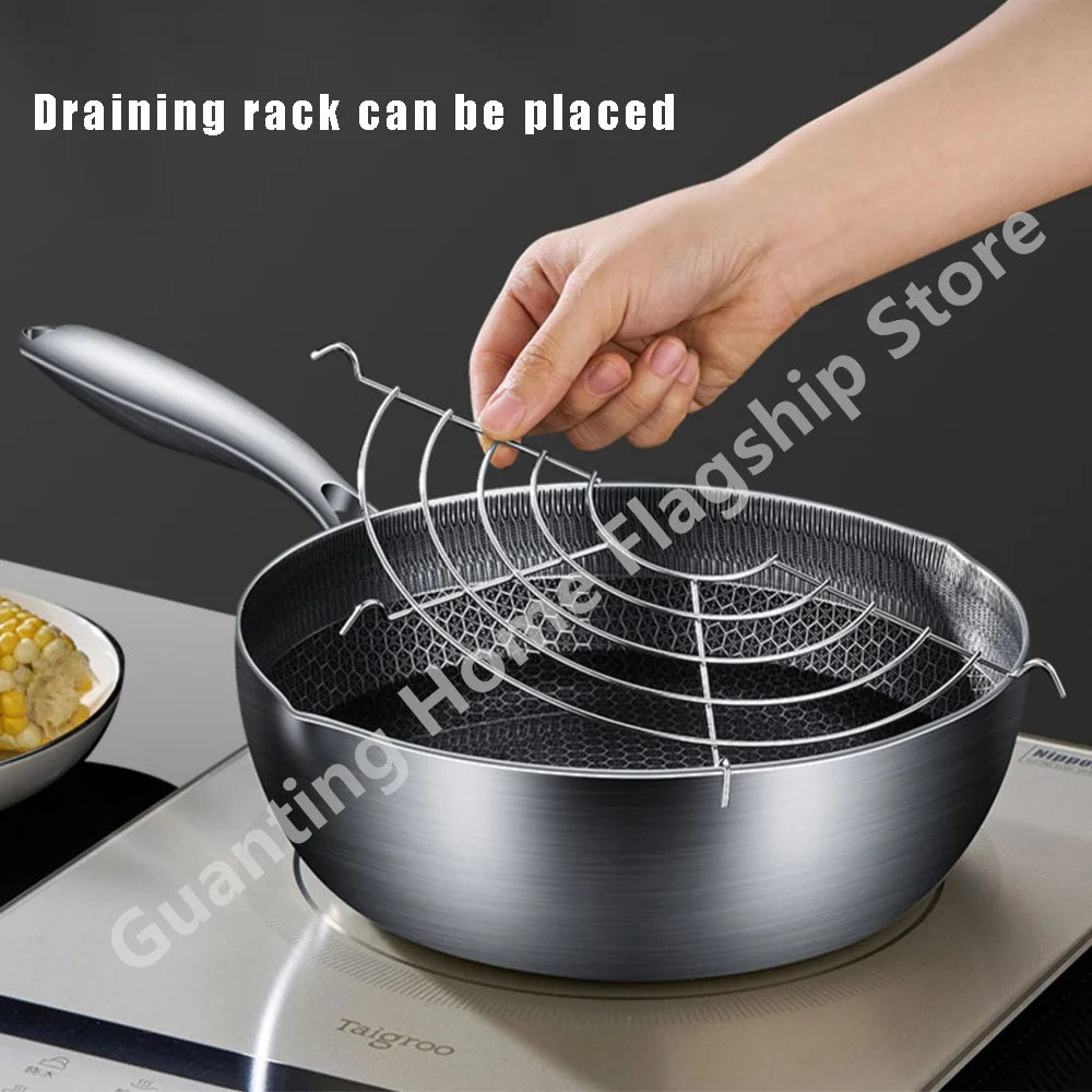 410 Stainless Steel Honeycomb Frying Pan Steak Cooking Non-Stick Pan Flat Bottom Wok Induction Cooker Universal Kitchen Cookware