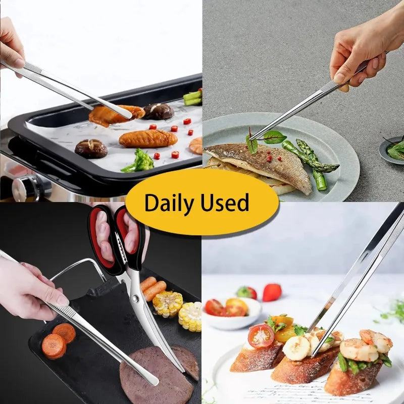 2pcs Tweezer Tongs Fine Tweezer Tongs Extra-Long 304 Stainless Steel Cooking Tweezers for Kitchen Food Cooking Sea Food and BBQ