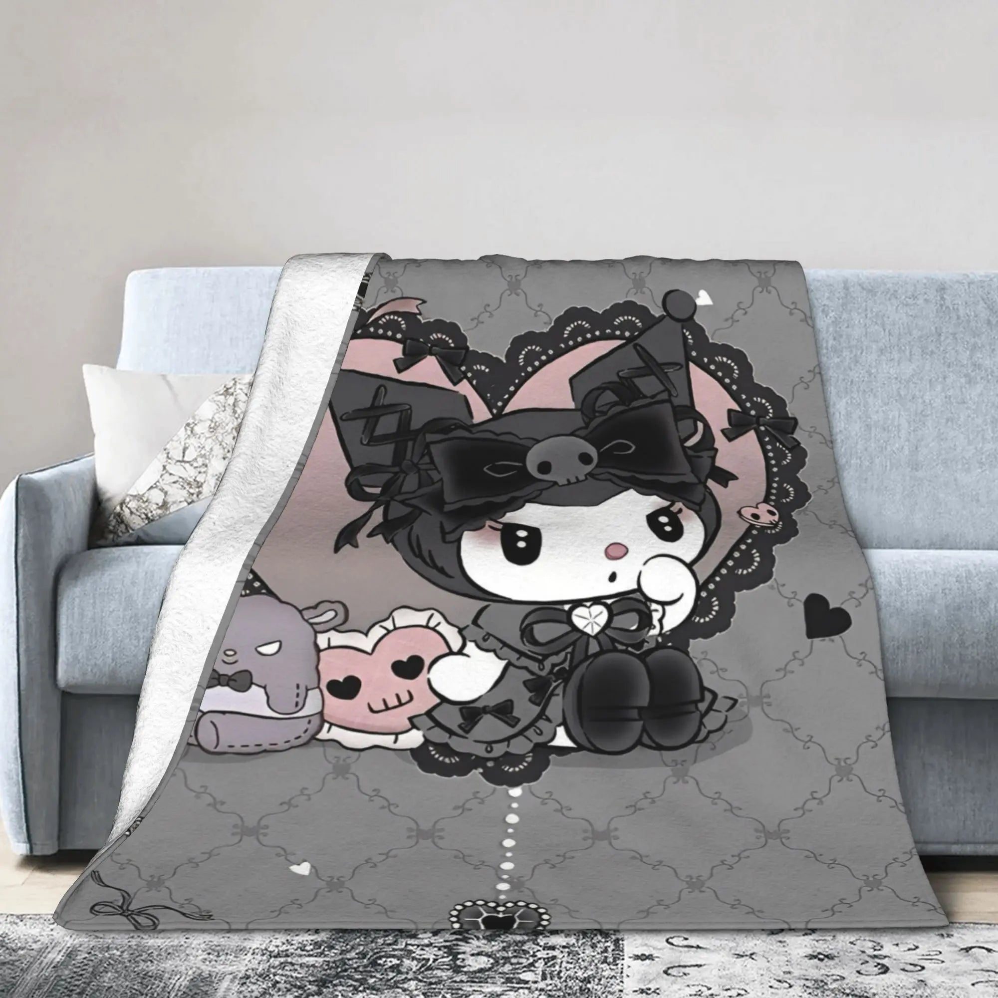 Kuromi Cute Cartoon Blankets Flannel Decoration Plaid Breathable Super Warm Throw Blanket for Bed Car Rug Piece
