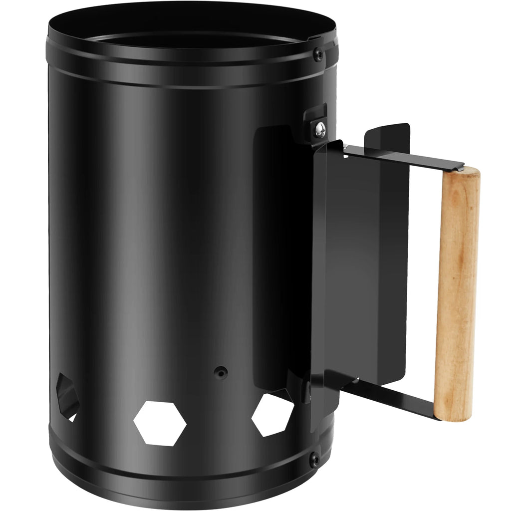 Charcoal Chimney Starter with Wood Handle Rapid BBQ Chimney Starter Fire Briquette Starters Can Canister for Grilling Accessory