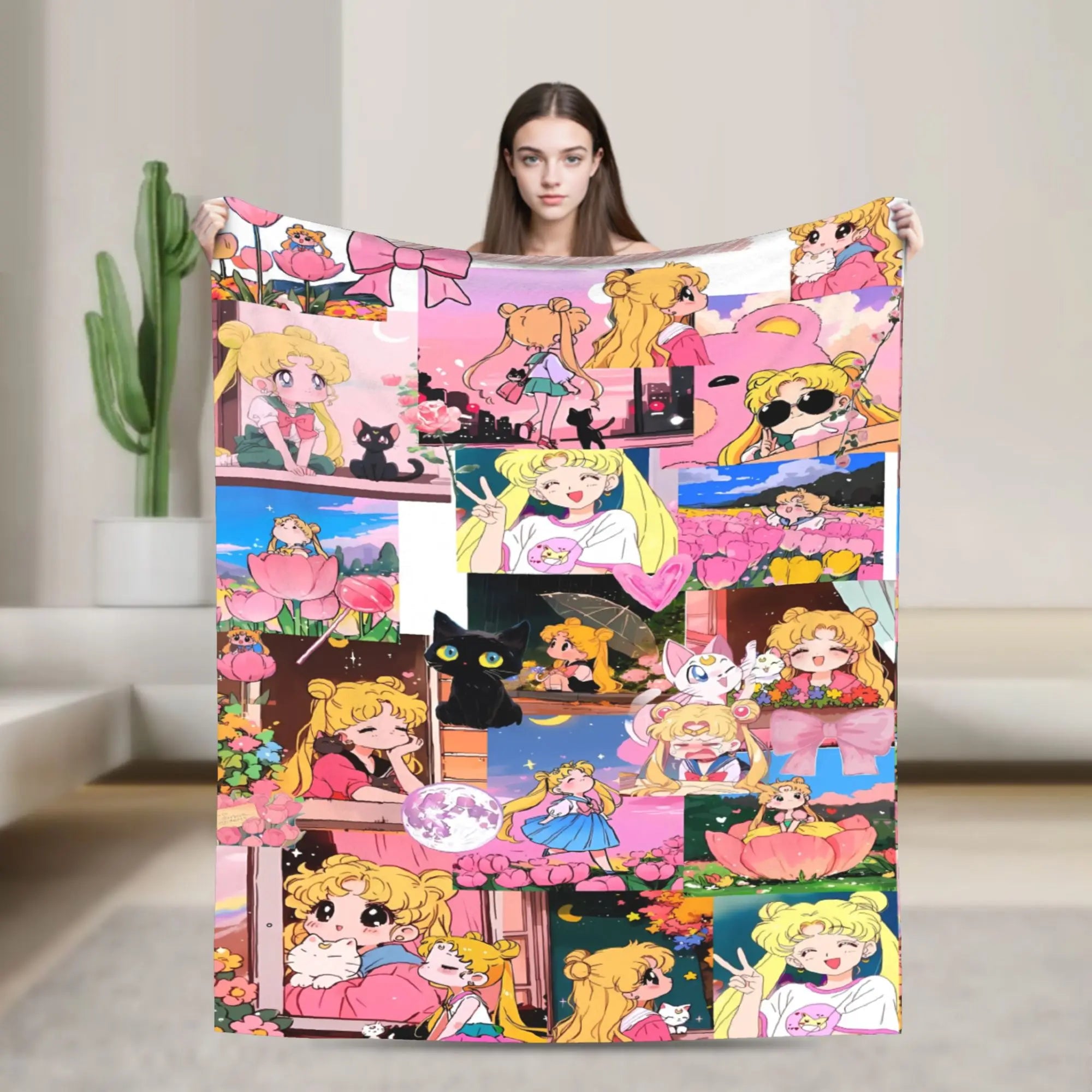 Warm Blanket Airplane Travel Kawaii Anime S-Sailors Moons Throw Blanket  Flannel Bedspread For Home Decor Novelty Sofa Bed Cover
