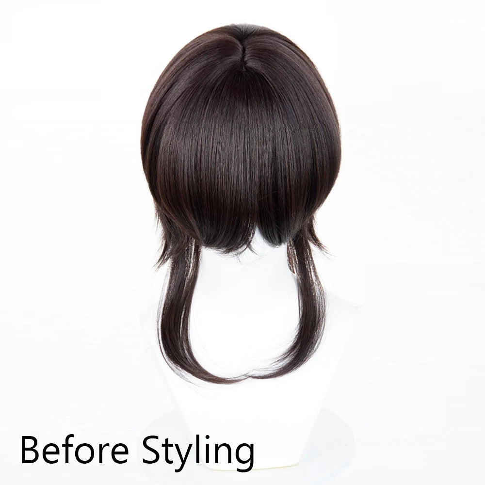 Brown Mullet Head Long Straight Synthetic Wigs with Bangs Fluffy Anime Game Cosplay Wig for Daily Party