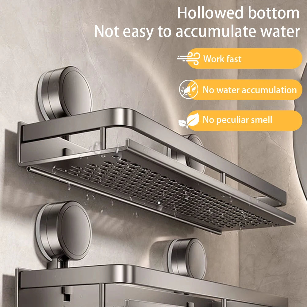 1 Pack Bathroom Organizer with Suction Cups Wall Mounted Aluminum Bathroom Shelves Rustproof Wall Mount Shower Caddy for Kitchen