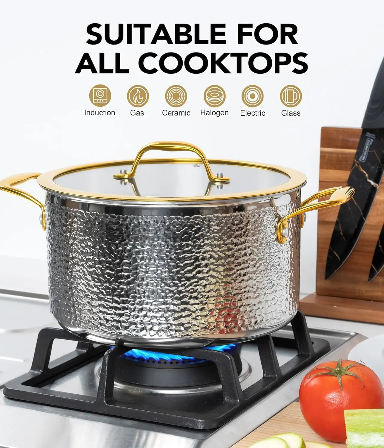 MICHELANGELO 10 Piece Set Frying Pans Soup Pot Stew Pot Stainless Steel Non-coated Kitchen PotsInduction Cooker Open Flame