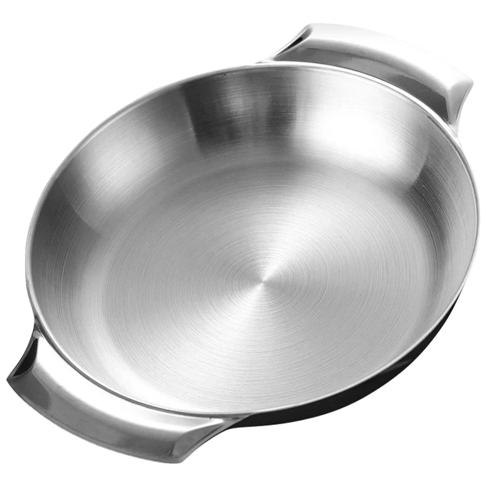 Stainless Steel Dry Pot Double Handle Korean Style Seafood Pan Flat Bottom Cooking Pot For Restaurant Kitchen Hotpot Non Stick