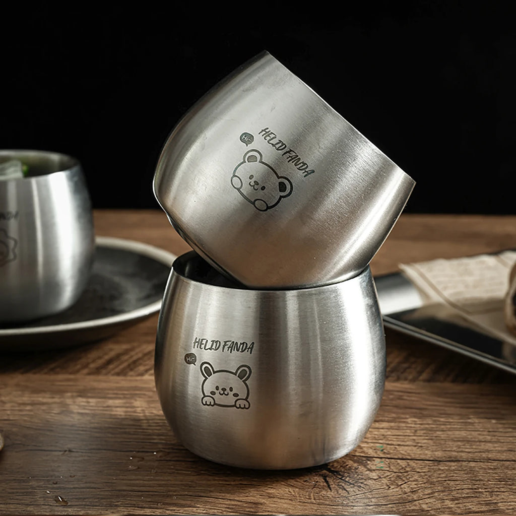 120ML Double Layer Kids Water Cup Cute 304 Stainless Steel Milk Coffee Mug Durable Anti Drop Anti Scalding Children Water Cup