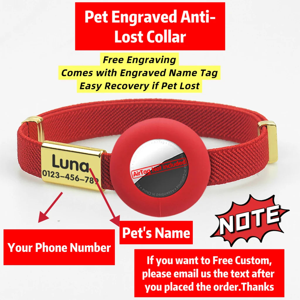 Cute Breakaway Cat Collar with Customized Name Tag Elastic GPS Tracker Kitten Collar with Air Tag Holder Adjustable Pets Collars
