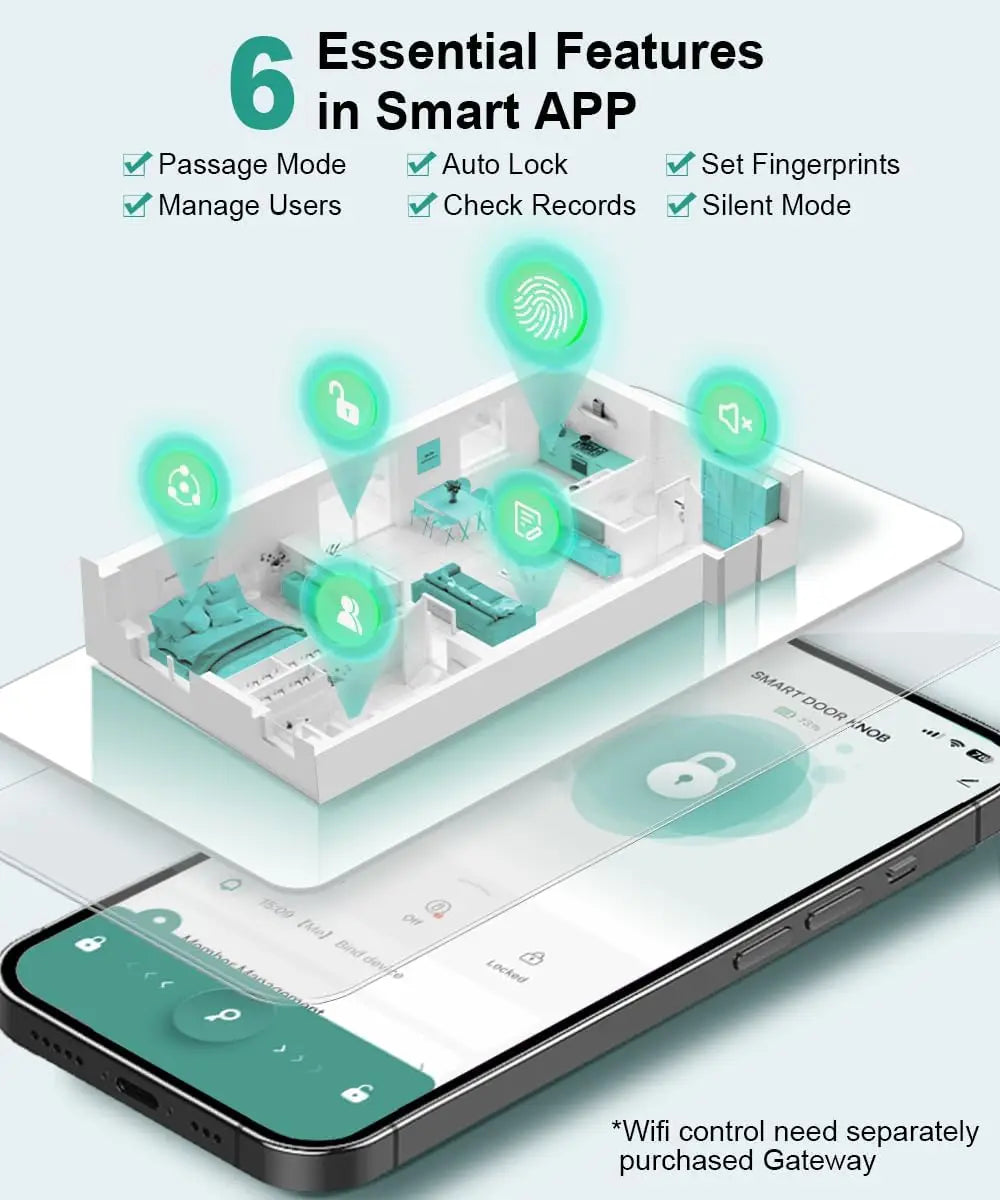 Smart Fingerprint Door Lock with App Control, Keyless Entry for Home Office Bedroom Garage Security