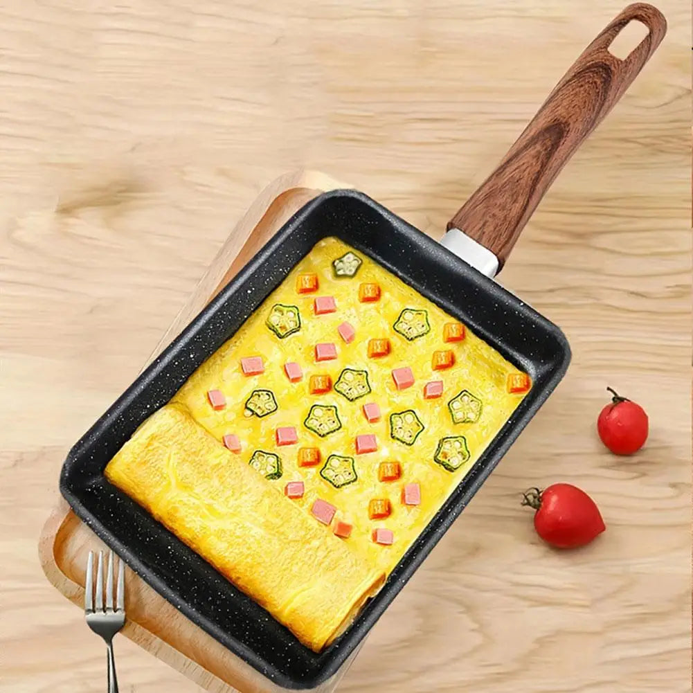 Japanese Omelette Pan  With Wooden Handle Nonstick Egg Pan Skillet Rectangle Tamago Pan Small Egg Frying Pan with Cooking Tools