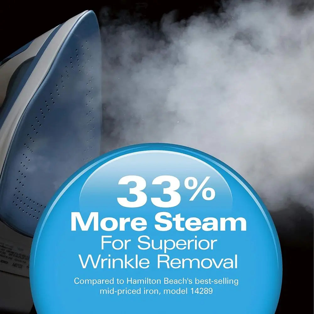 Anti-Scratch Soleplate Steam Iron & Vertical Steamer - Adjustable Steam, 8ft Cord, 3-Way Shutoff, 1500W, Blue