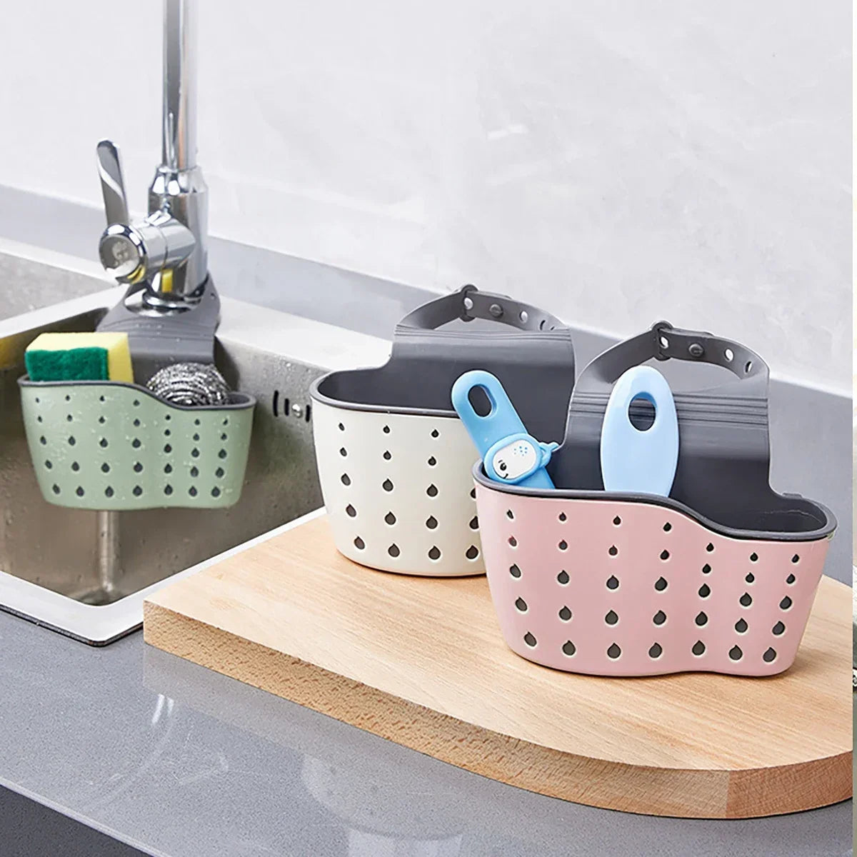 Kitchen Sink Holder Hanging Drain Basket Adjustable Soap Sponge Shelf Organizer Bathroom Faucet Holder Rack Kitchen Accessories