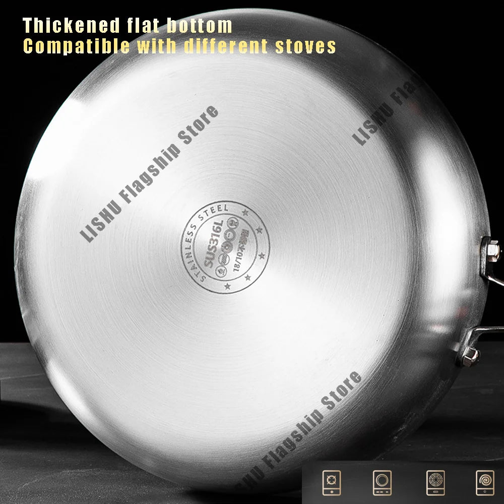 28cm Frying Pan Wok 316 Stainless Steel Honeycomb Steak skillet Gas Stove Pot Induction Saucepan Kitchen Cookware Non-stick Pan