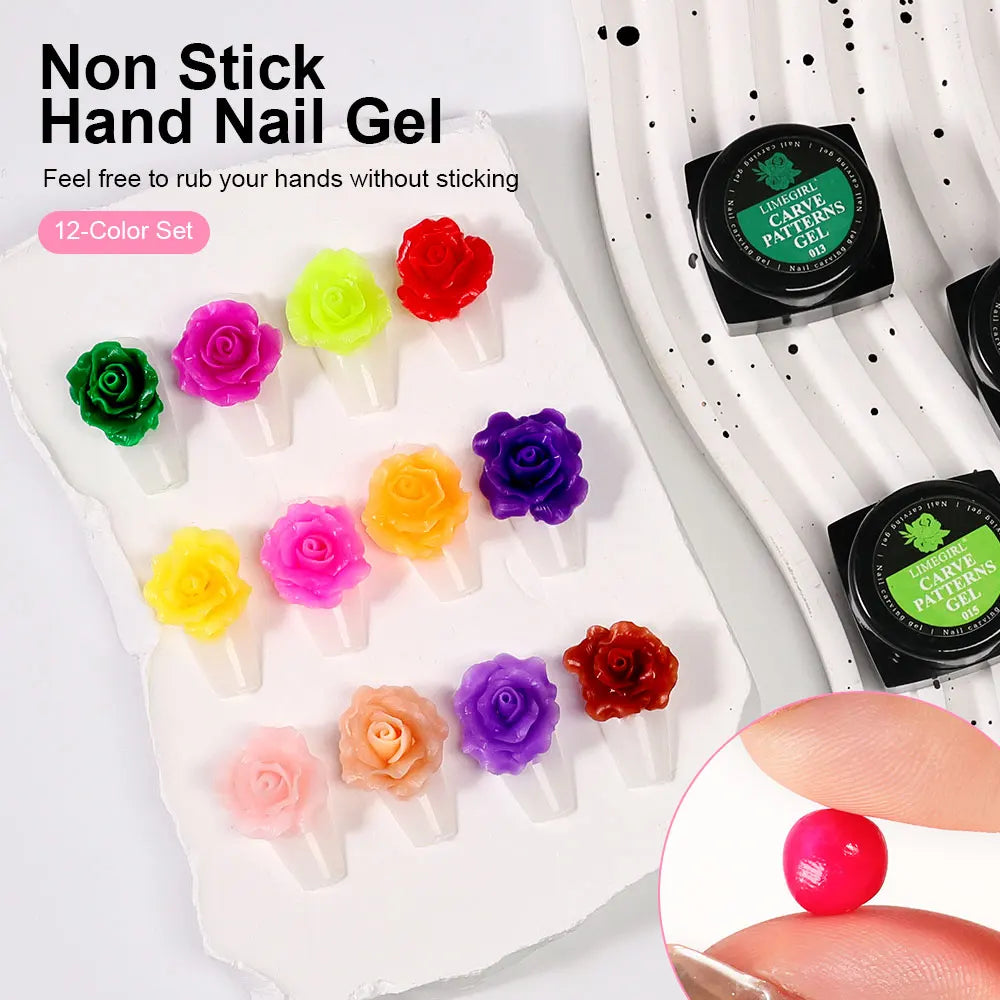 Nail 12 Colors Plasticine Gel for Nails DIY Carve Patterns 3D UV Gel Acrylic Carving Flowers Accessories for Manicure Art Tools