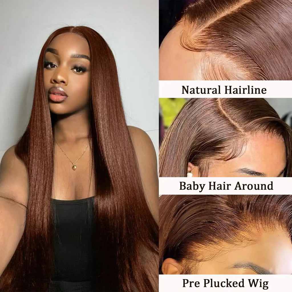 Chocolate Brown Bone Straight Lace Front Wigs Human Hair For Women30 Inch  200% Density 13x6 HD Lace Frontal Wig Human Hair Wig