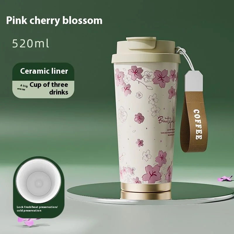 GIANXI New High Appearance Level Coffee Thermos Cup Ceramic Straw Double Drinking Cup Daily Campus Accompanying Coffee Cup
