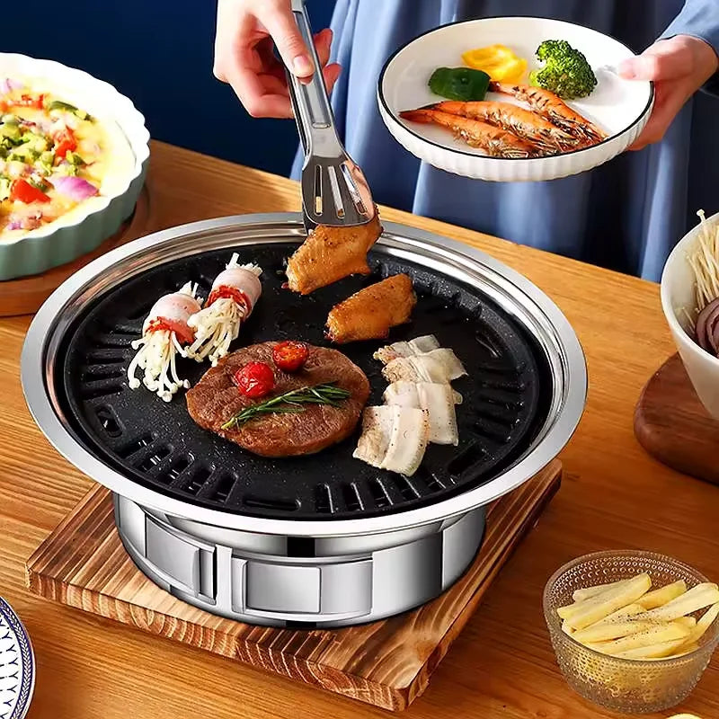 Japanese Korean Stainless Steel Hibachi BBQ Picnic Table Round Grill Outdoor & Indoor Barbecue Stove Cooker Portable
