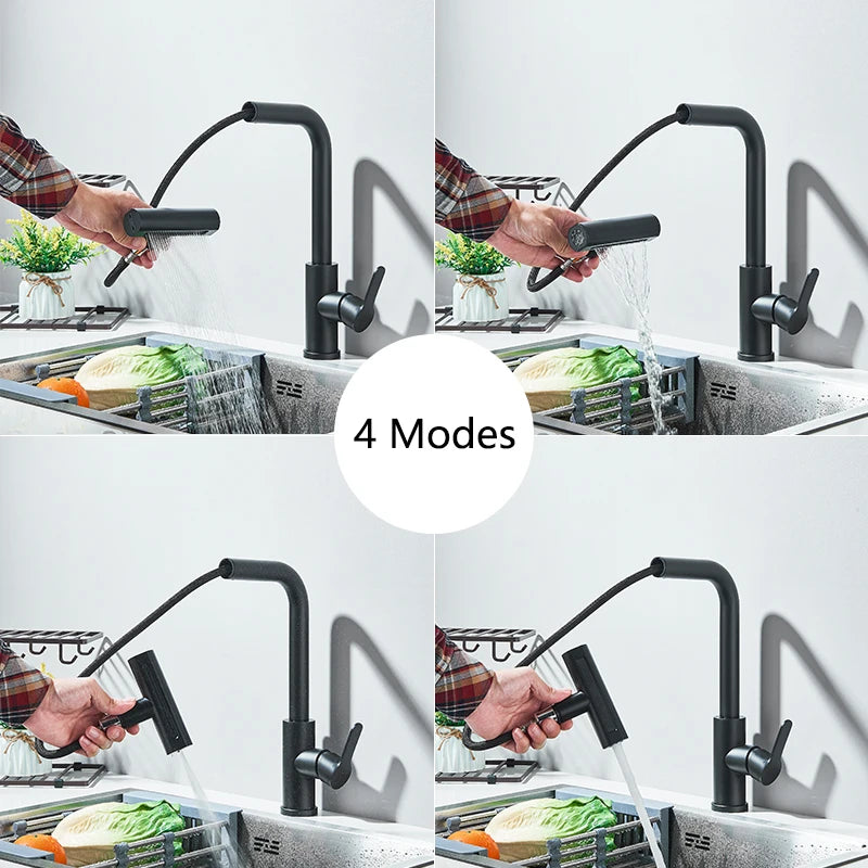 Kitchen Faucet Flexible Pull Out Hot Rainfall Cold Water Mixer Tap 360° Kitchen Sink Faucets Deck installation