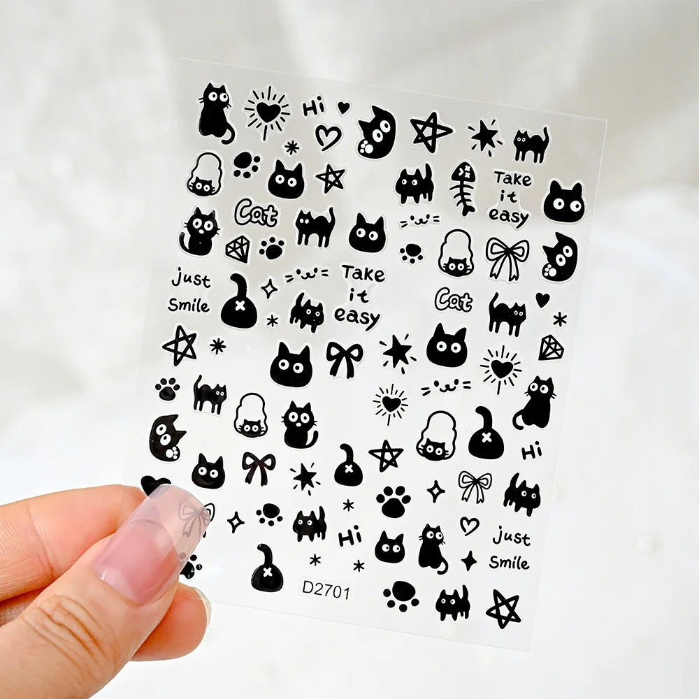 1pc 5D Cute Jelly Pink Cat Paw Print Nail Sticker Lovely Kitty Puppy Dog Cartoon Embossed Relief Nail Art Sticker Manicure Decal