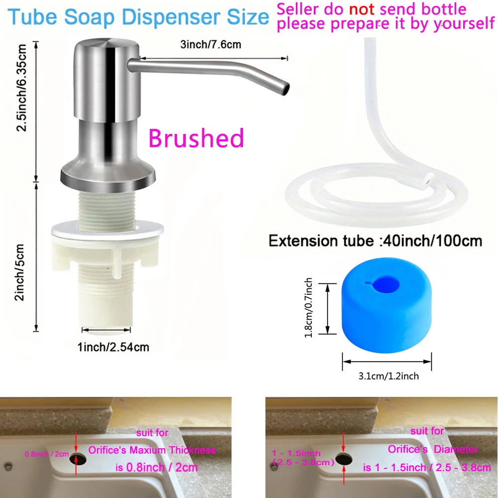 Useful Kitchen Sink Liquid Soap Dispenser With Soft Tube Stainless Steel Pump Household Manual Tools