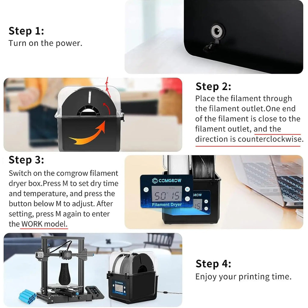 Comgrow 2 Rolls Filament Dehydrator Spool Holder Filaments Dry Box for 1.75mm, 2.85mm ABS PLA PETG TPU FDM Material 3D Printer