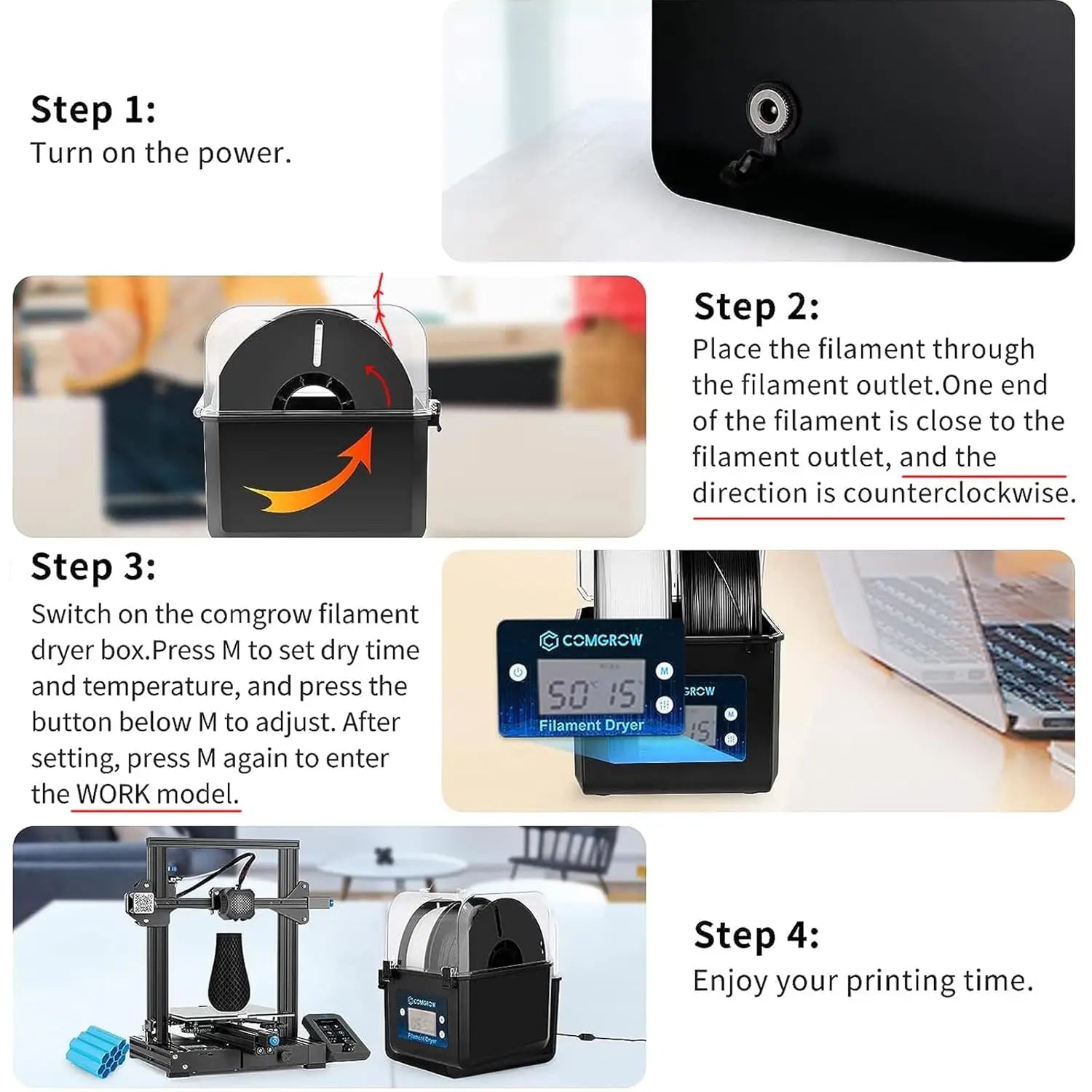 Comgrow 2 Rolls Filament Dehydrator Spool Holder Filaments Dry Box for 1.75mm, 2.85mm ABS PLA PETG TPU FDM Material 3D Printer