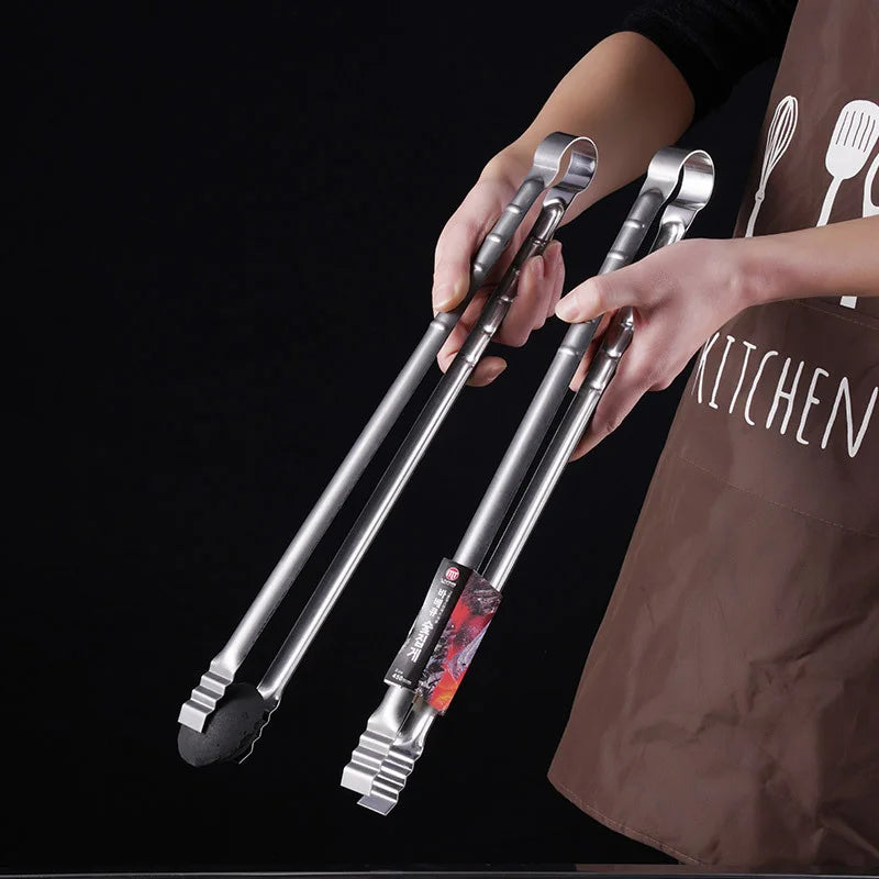 1Pc Outdoor camping Grill Tongs 45CM ExtraLong Kitchen Tongs Grilling Tongs Clips Stainless Steel Tongs for Cooking Grilling