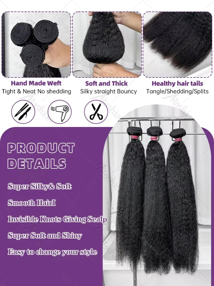 30 Inch Indian Raw Remy Virgin Unprocessed Human Hair 10A Kinky Straight  Bundles Yaki Straight Double Weft Bulk Braiding Hair