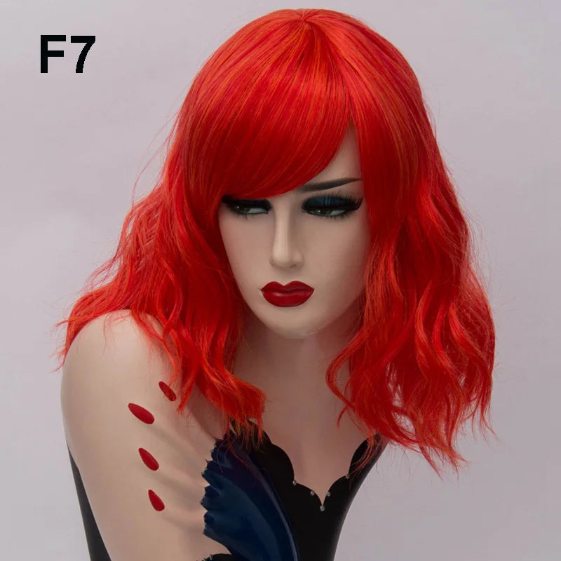 MSIWIGS Short Wig Grey White Wavy Cosplay Red Wig with Side Bang for Women Party Costume Lolita Synthetic Hair