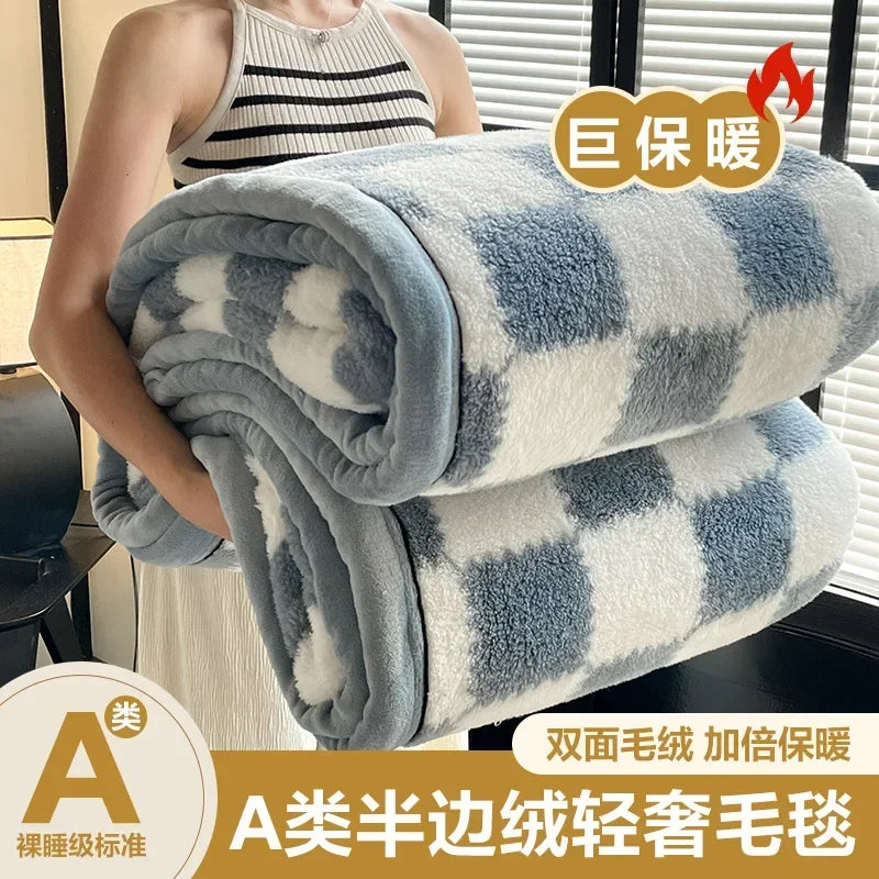 A-level woolen blanket, thick double-sided fluffy warm blanket, comfortable decorative blanket, sofa, bed and travel blanket