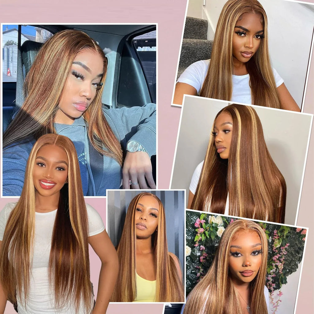 13X6 Ombre Honey Blonde Lace Frontal Wigs Highlight Bone Straight Hd Synthetic Ombre 613 Blonde Colored Front Wig For Women