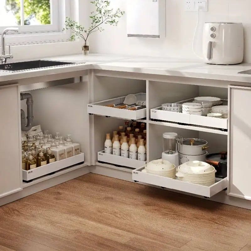 Pull Out Tray Organizer Kitchen Storage Rack Cabinet Expandable Under Sink Spice Boxes Silent Slide Drawer Style Bowl Dish Shelf