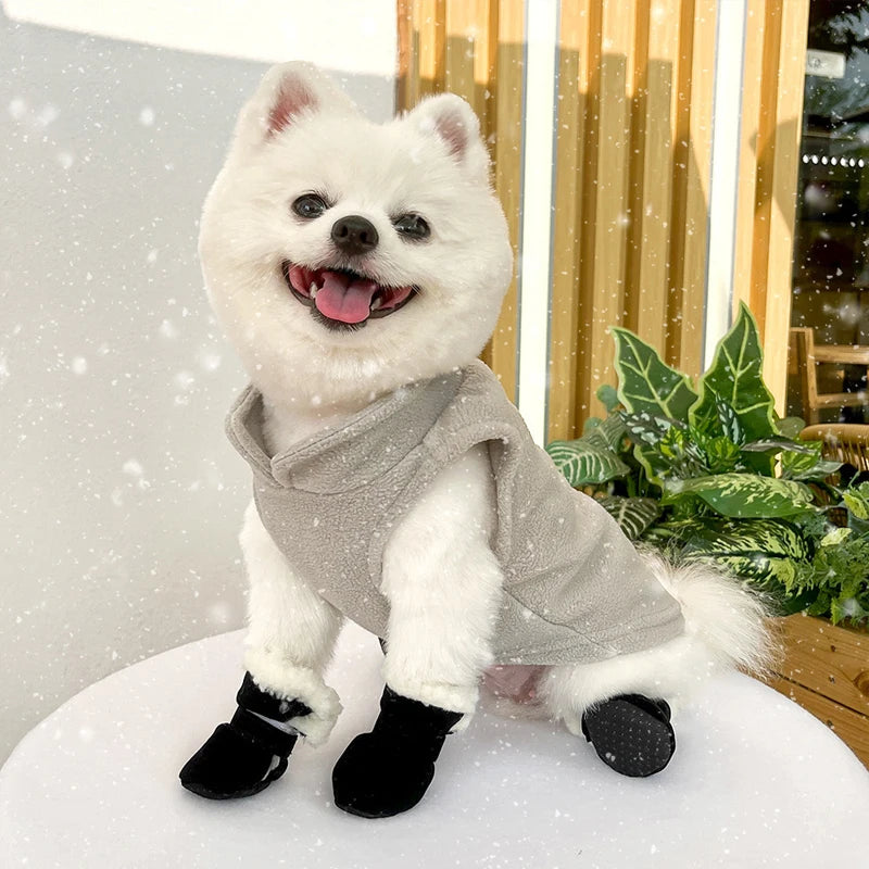 4pcs Winter Thick Warm Dog Shoes Soft Plush Non-slip Waterproof Snow Boot Puppy Outdoor Walking Pet Accessories Dog Socks Bootie