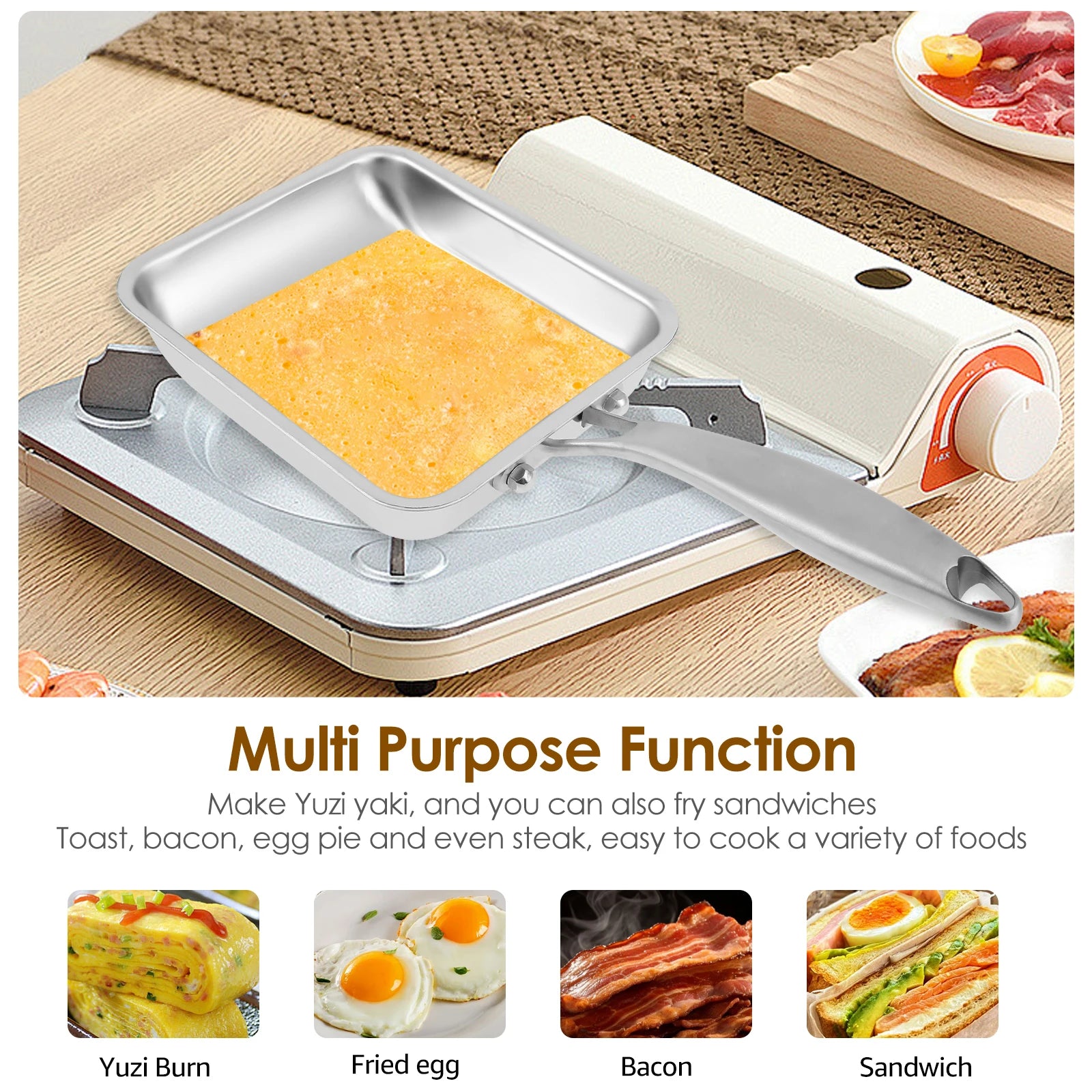 Non-Stick Omelette Pan Tamagoyaki Wok Japanese Egg Pan Skillet Rectangle Tamago Pan Small Egg Frying Pan with Cooking Tools