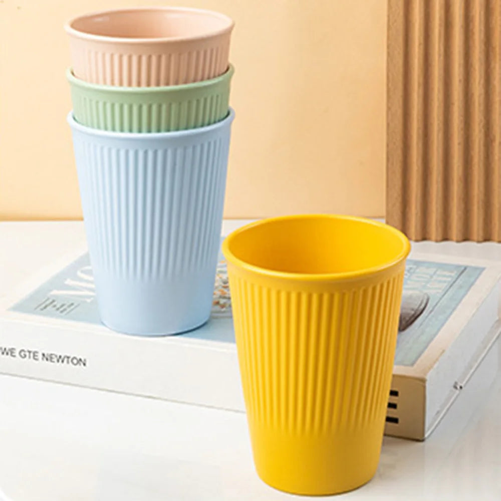8Pcs Wheat Straw Stripe Couple Water Cups Multi-Functional Milk Coffee Mug Household Plastic Mouthwash Cup Drinking Accessories