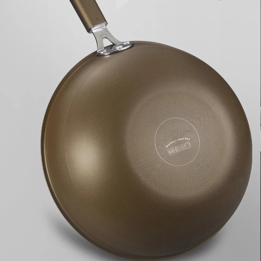 Titanium Stainless steel Wok Frying Pan Uncoated Nonstick Pot Home Kitchen Cookware Skillet Induction Gas stove Special Saucepan