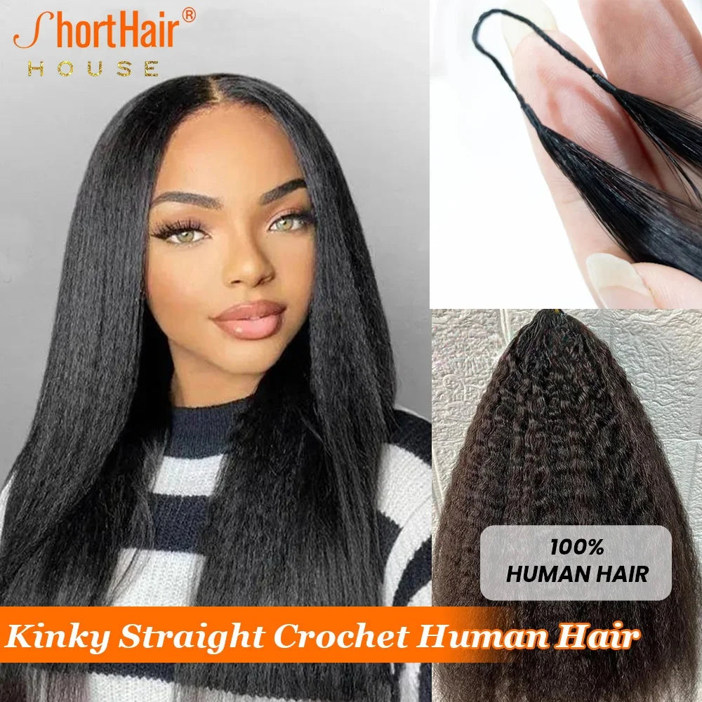 Kinky Straight Feather Crochet Human hair Knotless Pre-Separated Crochet Hair Extension Remy Hair Bundles 100% Human Hair 350G