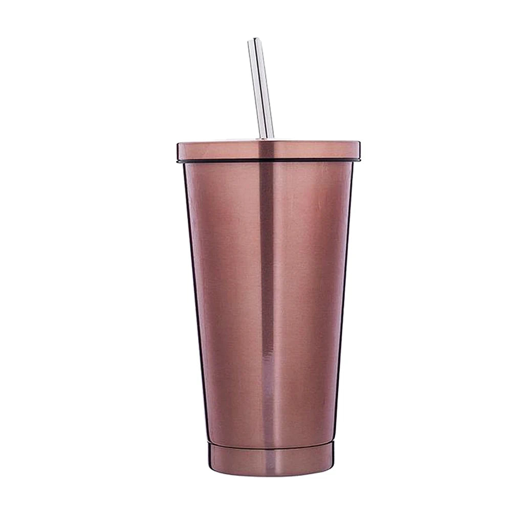 500ml Insulated Stainless Cup With Lid And Straw - Smoothie Tumbler Juice