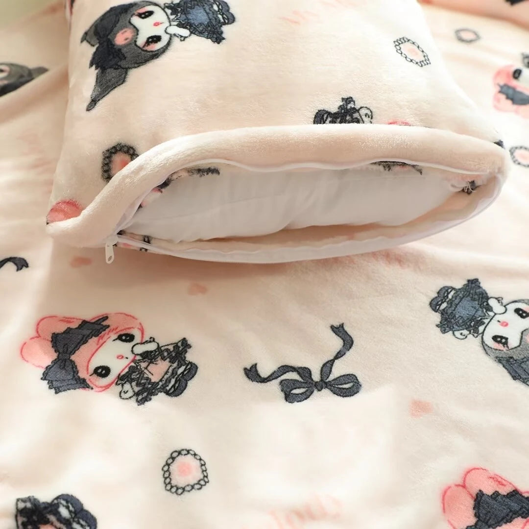 Lolita My Melody Kuromi Blanket Cartoon Pattern Printing Warm Blanket Pillowcase Singe Size Flannel Blanket Bedspread Bedroom