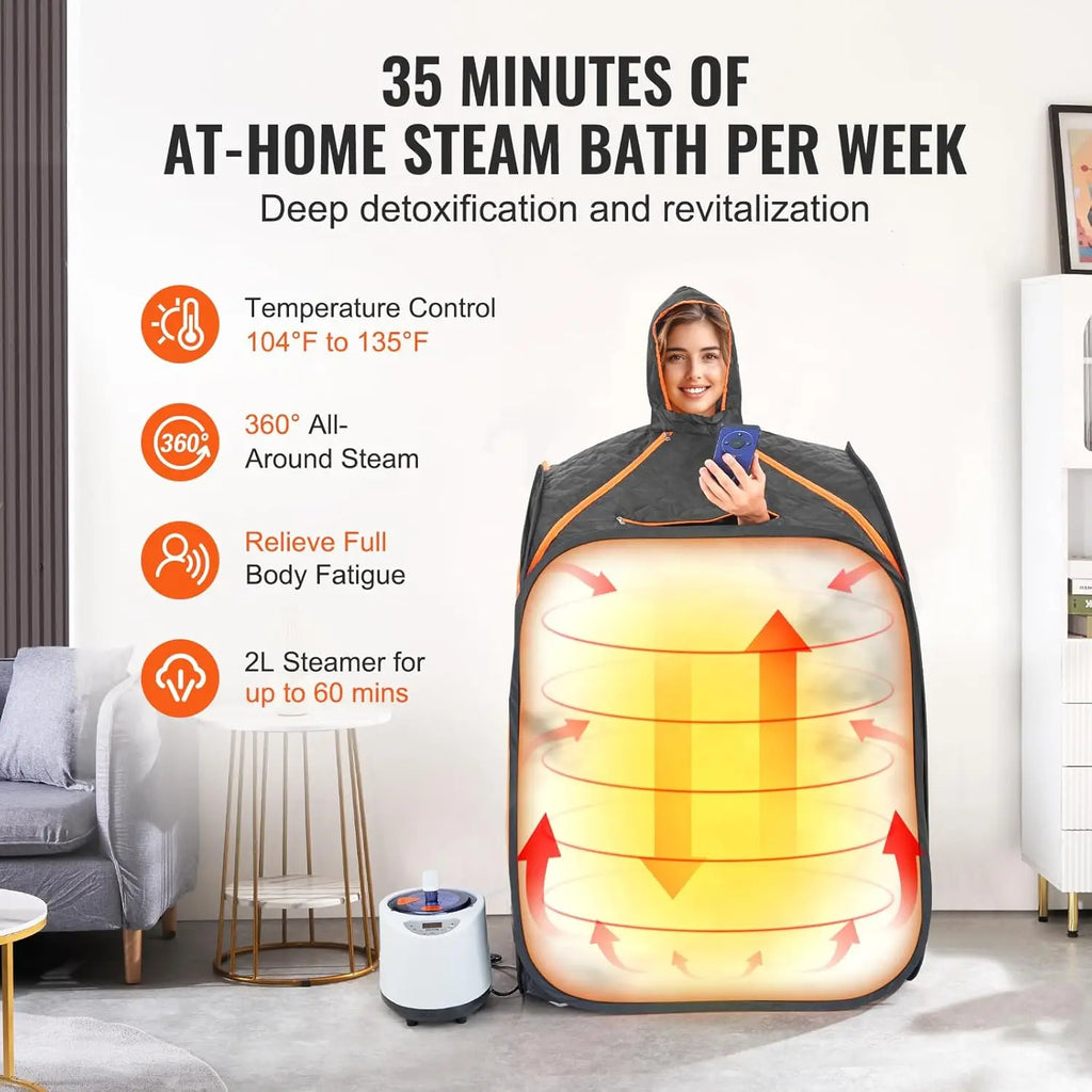 Portable Steam Sauna Tent with Remote Control, Chair & Bag for Home Detox Relaxation, Black